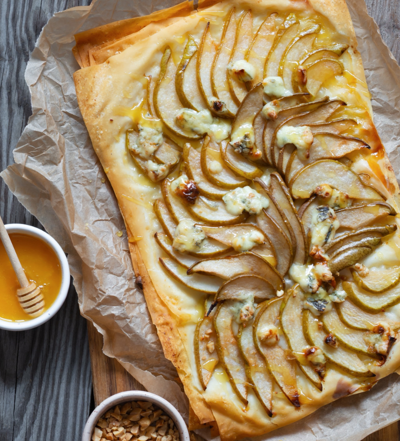 Torta salata gorgonzola e pere